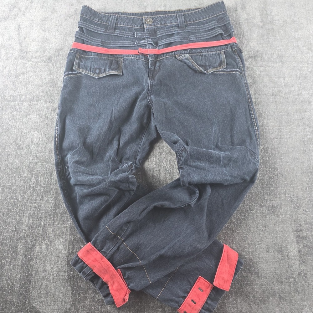 Y2K Marithe Francois Girbaud Jeans Mens 38 Dark Wash Zipper Strap Baggy Taper